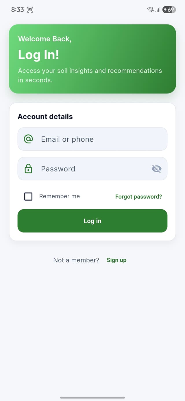 Fertilyze login screen